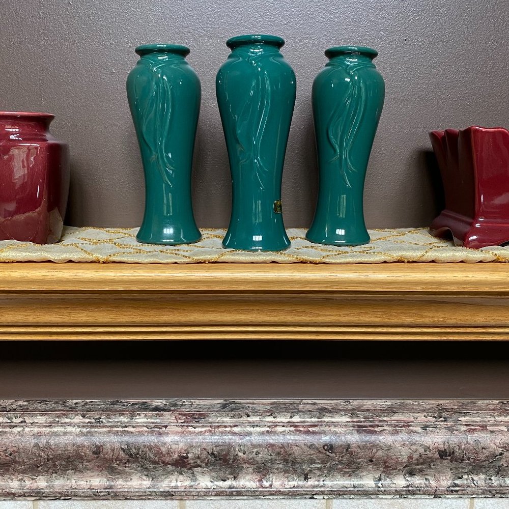 3 Haeger Vases 8.5" Ribbon Design on front / Tropi
